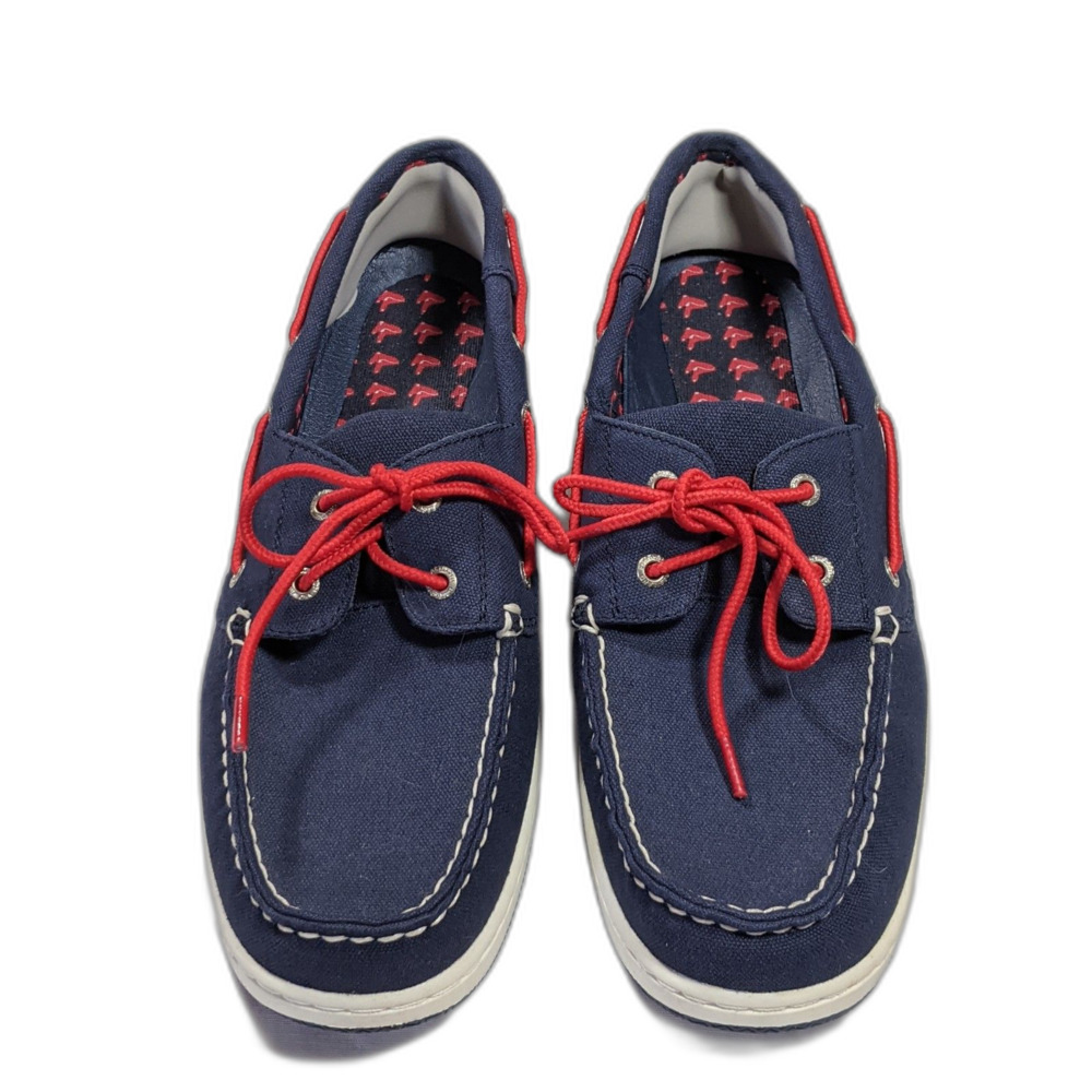 Boston Red Sox/Eastland Canvas Boat Shoes Collab Red Blue Logo Womens 9.5 NEW